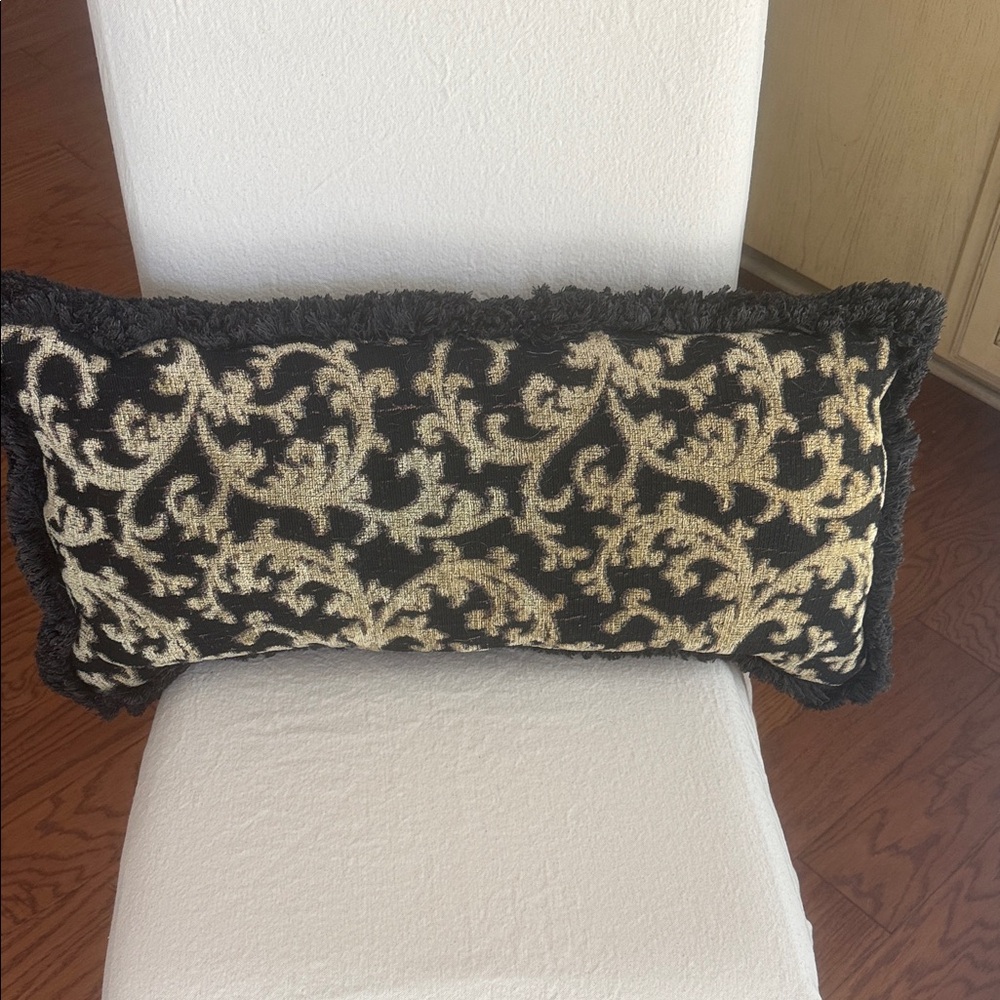 Black and Cream Decorative Lumbar Pillow - Elegant Scroll Pattern